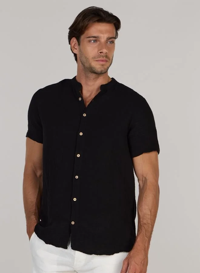 Just Nature Short Sleeve Mandarin Collar Resort Shirt