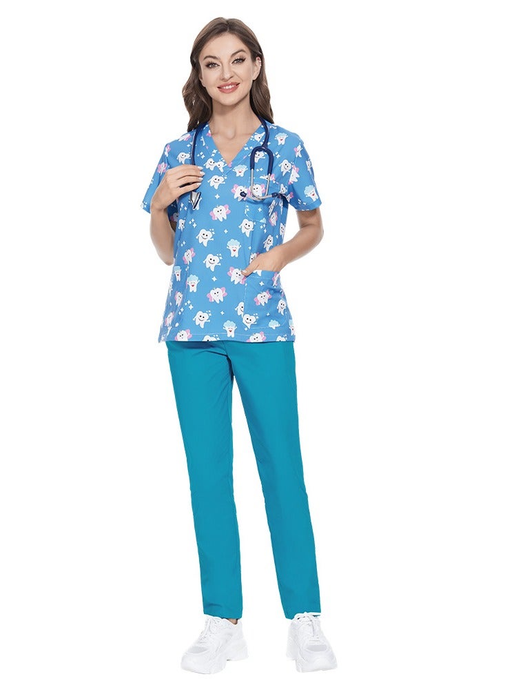 KUYING Elastic Printed Hospital Clinic Short Sleeved Long Pants Operating Room Workwear - Image 1