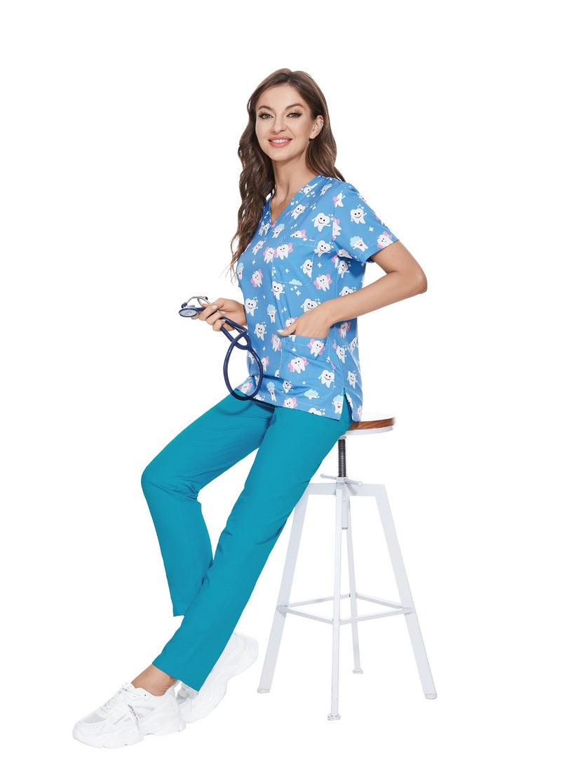 KUYING Elastic Printed Hospital Clinic Short Sleeved Long Pants Operating Room Workwear - Image 2