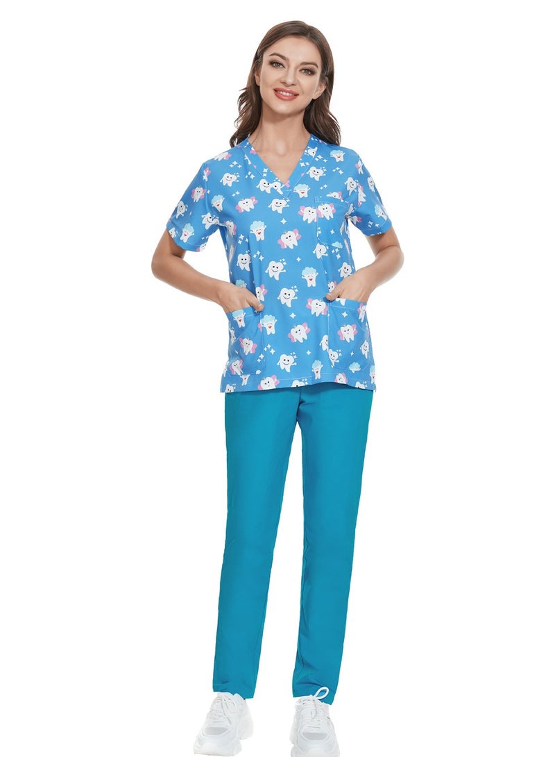 KUYING Elastic Printed Hospital Clinic Short Sleeved Long Pants Operating Room Workwear - Image 3