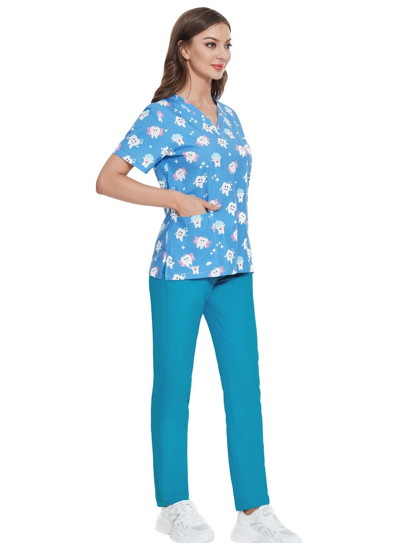 KUYING Elastic Printed Hospital Clinic Short Sleeved Long Pants Operating Room Workwear - Image 4