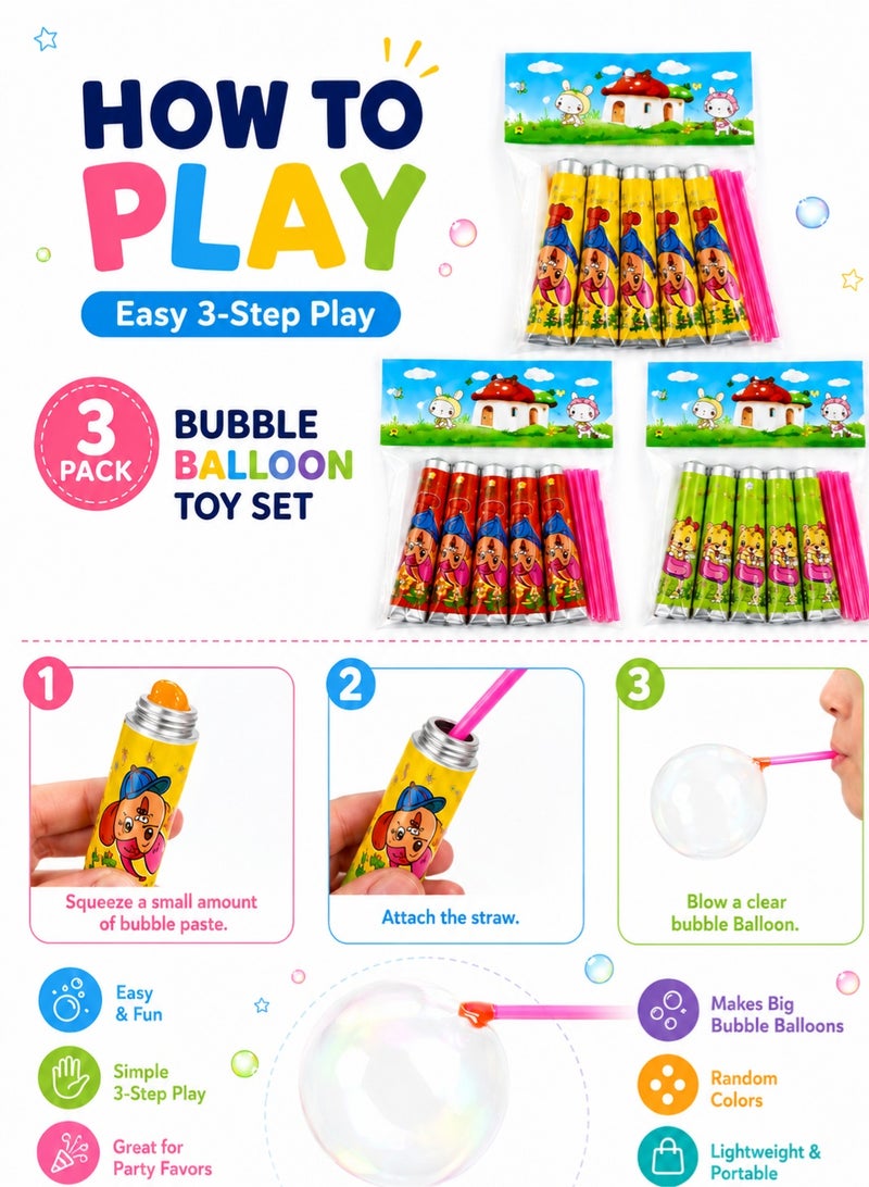 CHU DAI 3 Pack Blow Plastic Bubble Toys, Colorful Bubble Balloon Tubes With Straws For Kids Party Favors, Birthday Gifts, Classroom Rewards And Goody Bags - Image 2