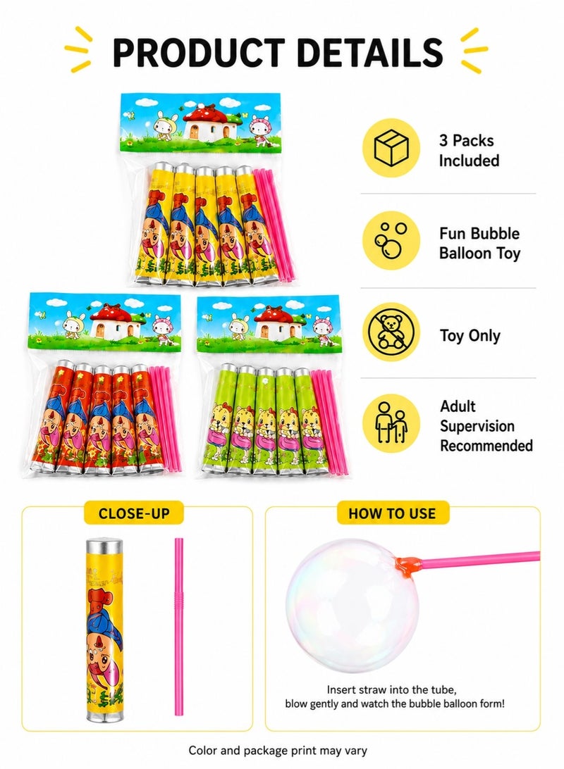 CHU DAI 3 Pack Blow Plastic Bubble Toys, Colorful Bubble Balloon Tubes With Straws For Kids Party Favors, Birthday Gifts, Classroom Rewards And Goody Bags - Image 5