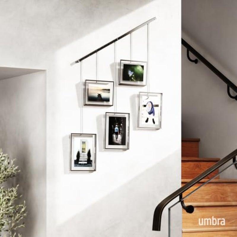 Exhibit Picture Frame Gallery Set, Adjustable Wall Collage Displays Five Photos Two 4x6" and Three 5x7",Set of 5, Chrome - Image 2