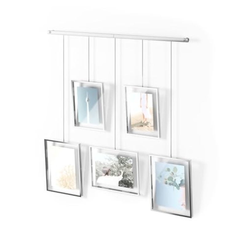 Exhibit Picture Frame Gallery Set, Adjustable Wall Collage Displays Five Photos Two 4x6" and Three 5x7",Set of 5, Chrome - Image 1