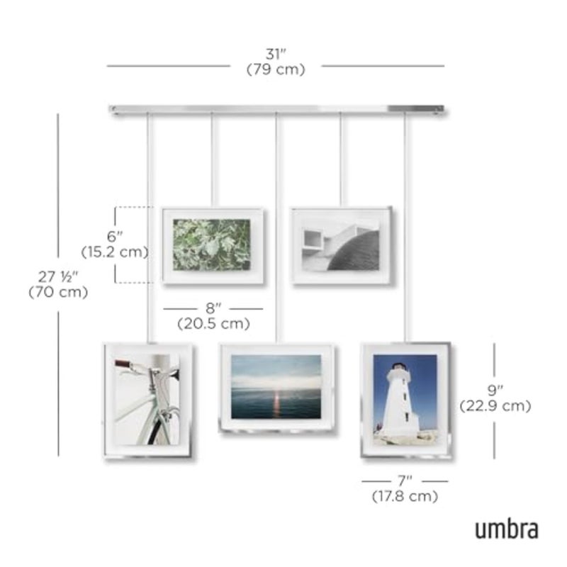 Exhibit Picture Frame Gallery Set, Adjustable Wall Collage Displays Five Photos Two 4x6" and Three 5x7",Set of 5, Chrome - Image 3