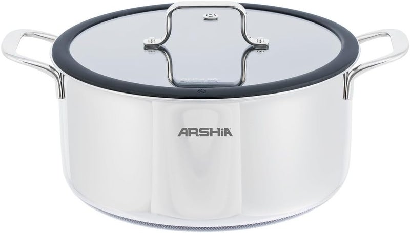 Arshia Hybrid Stainless Steel Non-Stick Casserole Pot with Lid, 28 cm, Silver - Image 1