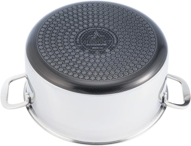 Arshia Hybrid Stainless Steel Non-Stick Casserole Pot with Lid, 28 cm, Silver - Image 3