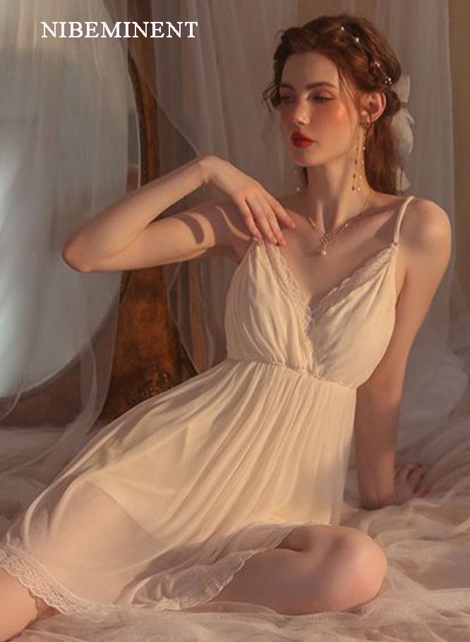 NIBEMINENT 2 Piece Nightgown Set Women's Sweet Nightdress Lace Lingerie Sleepwear Home Dress Set Romantic Elegant Pajamas Ladies Spring Autumn Robe Loungewear  - Image 5