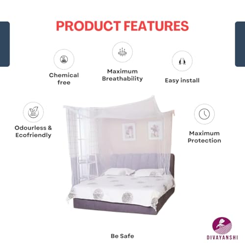 Divayanshi Mosquito Net for King Size Single Bed (Polycotton, 4 * 6.5 FT, White) - Image 5
