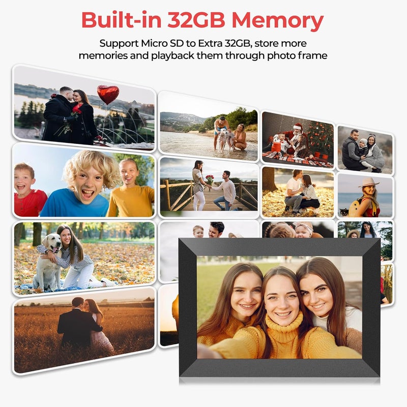 FRAMEO Digital Photo Frame WiFi -10.1 Inch 1280x800 HD IPS Touch Screen- Smart Electronic Digital Picture Frame, Built in 32GB Memory Auto-Rotate, Wall Mountable, Micro SD, Share Photos/Videos - Image 5