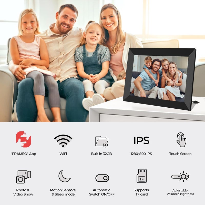 FRAMEO Digital Photo Frame WiFi -10.1 Inch 1280x800 HD IPS Touch Screen- Smart Electronic Digital Picture Frame, Built in 32GB Memory Auto-Rotate, Wall Mountable, Micro SD, Share Photos/Videos - Image 2