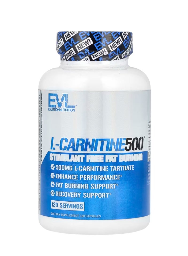 EVLUTION NUTRITION L-Carnitine500, 500 mg 120 Capsules - Image 1