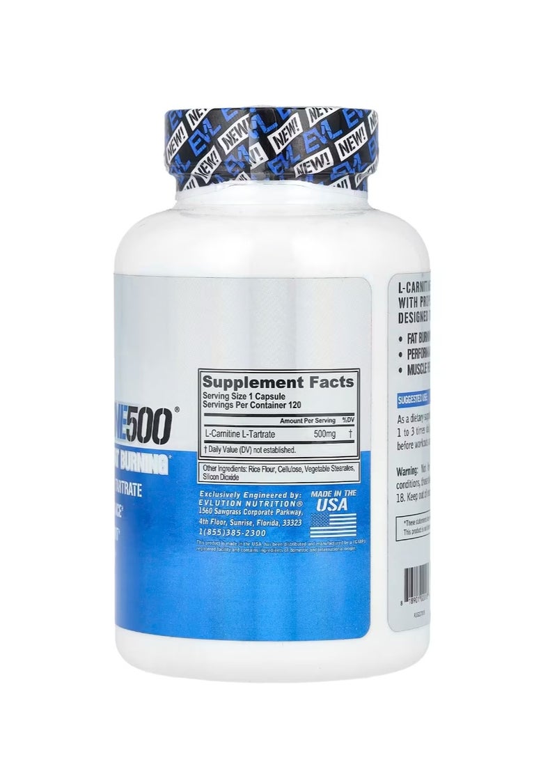 EVLUTION NUTRITION L-Carnitine500, 500 mg 120 Capsules - Image 2
