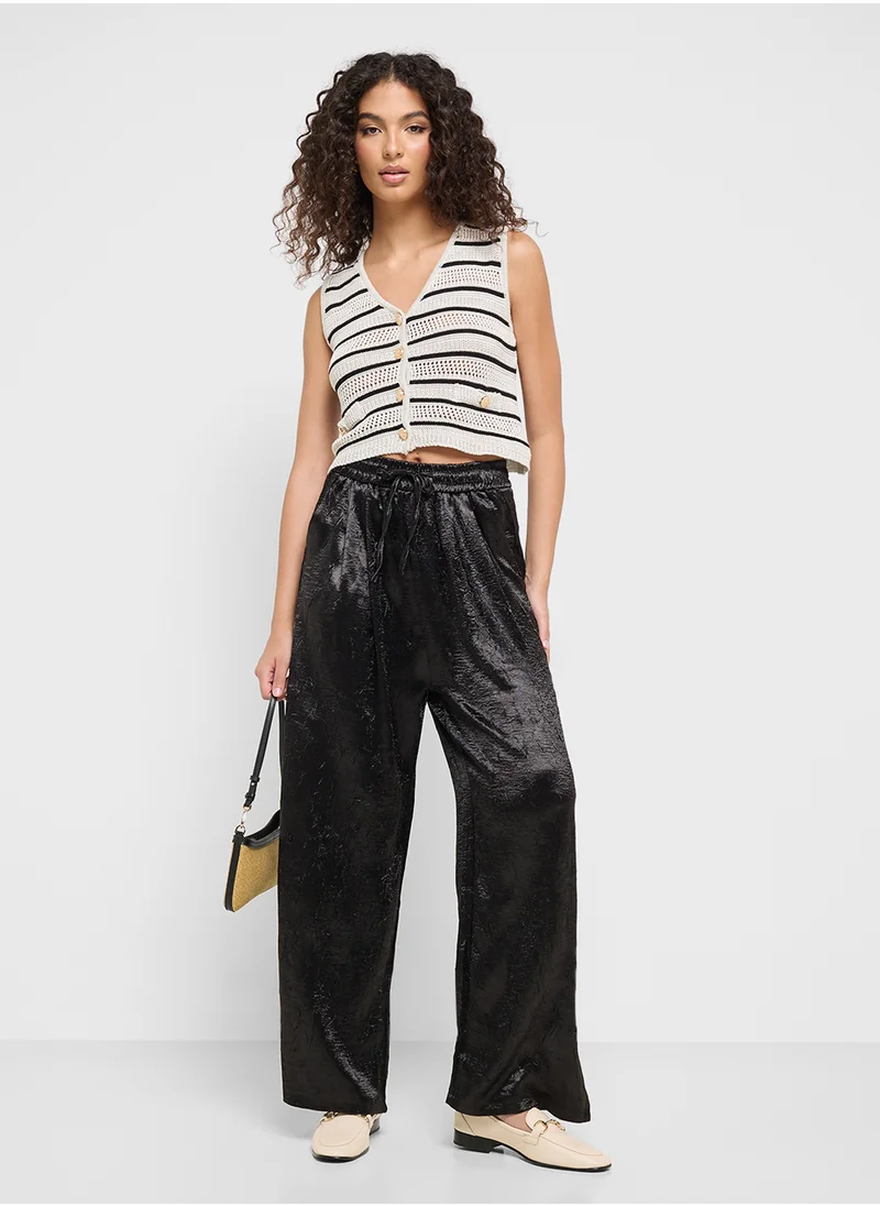 جينجر Metallic Crinkle Wide Leg Pants