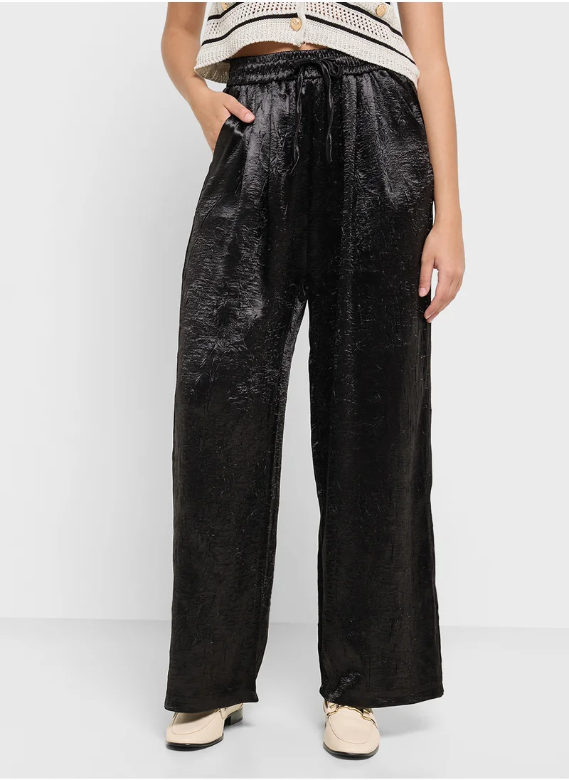 جينجر Metallic Crinkle Wide Leg Pants