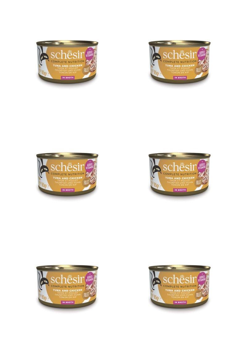 شيسر طعام القطط الرطب شيسير المتكامل والمتوازن في مرق - تونة مع دجاج 85 جم × 6 قطع - Image 1