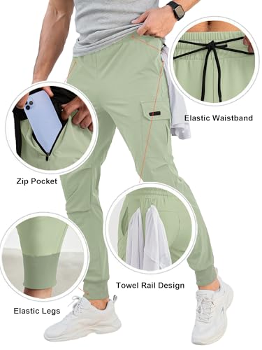 Comdecevis Men's Cargo Jogger Pants Stretch Sweatpants Slim Fit Tactical Pants with Zipper Pockets Casual Trousers Light Green Large - Image 2