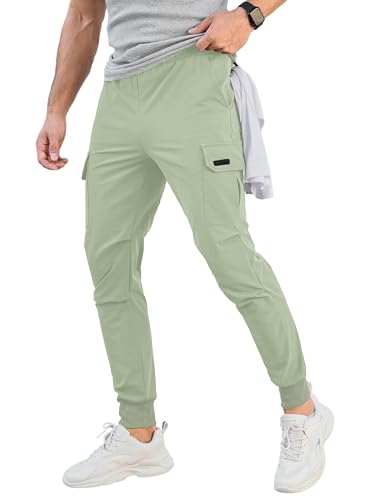 Comdecevis Men's Cargo Jogger Pants Stretch Sweatpants Slim Fit Tactical Pants with Zipper Pockets Casual Trousers Light Green Large - Image 1