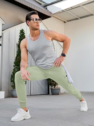Comdecevis Men's Cargo Jogger Pants Stretch Sweatpants Slim Fit Tactical Pants with Zipper Pockets Casual Trousers Light Green Large - Image 5