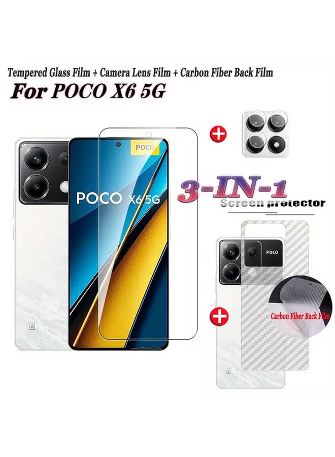 واقي الشاشة الزجاجي المقوى 3 في 1 لهاتف POCO X6 Pro مع طبقة حماية للكاميرا وطبقة خلفية - Image 4