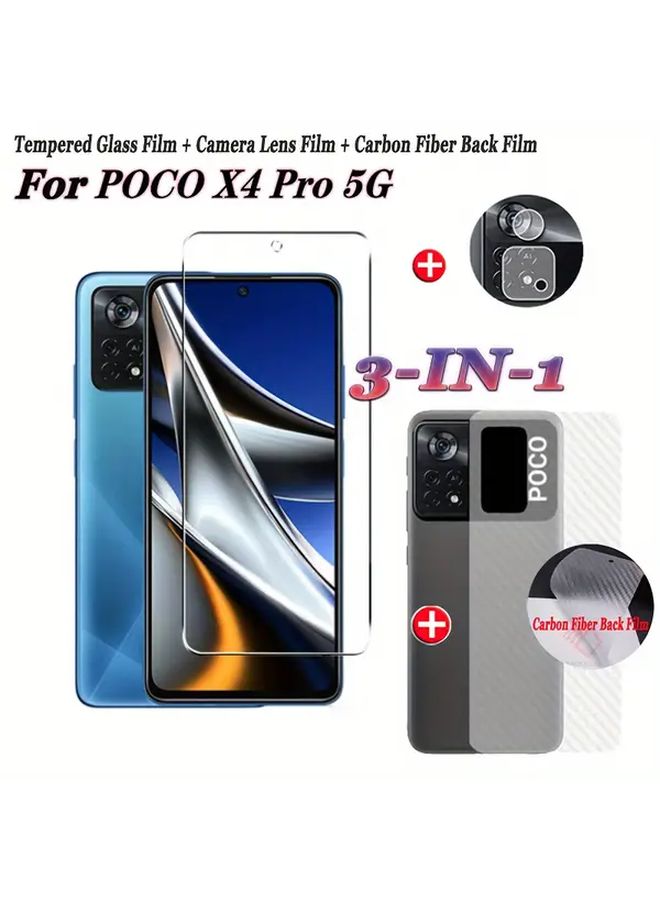 واقي الشاشة الزجاجي المقوى 3 في 1 لهاتف POCO X6 Pro مع طبقة حماية للكاميرا وطبقة خلفية - Image 3