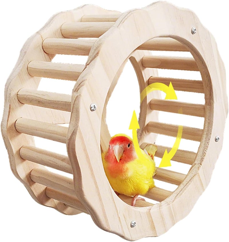 DINTSTYLE Bird Stand Perch Toy,Interactive Rocking Parakeet Toy and Perch, Wooden Exercise Wheel Cockatiel Toy, Intelligence Puzzle Enrichment Toys,Bird Playground Play Stands for Conure Budgie(D) - Image 1