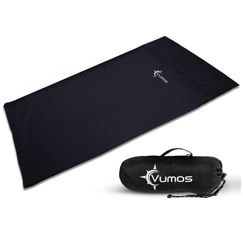 Vumos بطانية نوم فوموس وورقة تخييم - مادة تشبه الحرير للسفر - بسحاب كامل الطول - أسود - Image 1