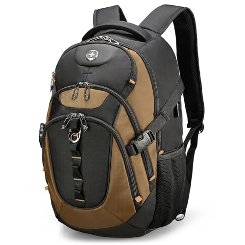 Swissdigital Design Laptop Backpack, Travel Backpack with USB Charging Port Fits 15.6 inches Computer, 31L College School Bookbag for Men,Tan/Black | SD803-34 - Image 1