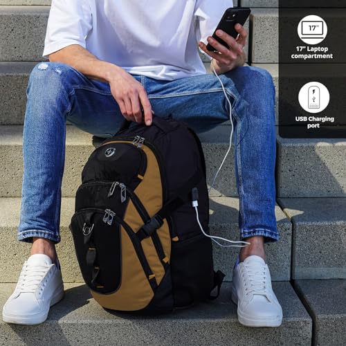 Swissdigital Design Laptop Backpack, Travel Backpack with USB Charging Port Fits 15.6 inches Computer, 31L College School Bookbag for Men,Tan/Black | SD803-34 - Image 2
