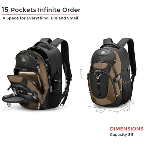 Swissdigital Design Laptop Backpack, Travel Backpack with USB Charging Port Fits 15.6 inches Computer, 31L College School Bookbag for Men,Tan/Black | SD803-34 - Image 4