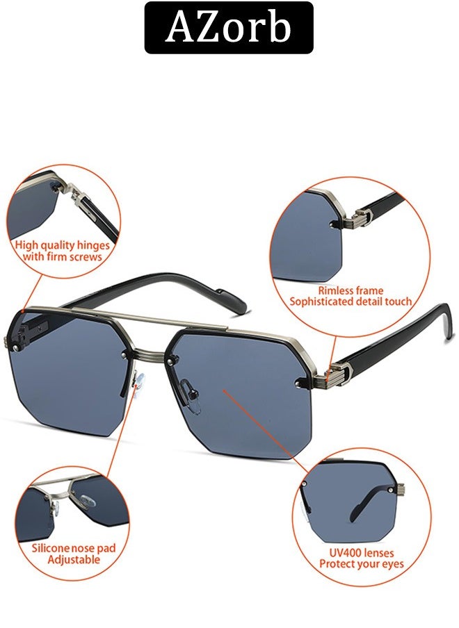 AZorb Aviator Men's Sunglasses Men Women High-Quality Metal Sturdy Semi Frame Sunglasses for Women Men Sun Glassess Accessories Eye UV400 Protection Shades for Driving Outdoor  - Image 3