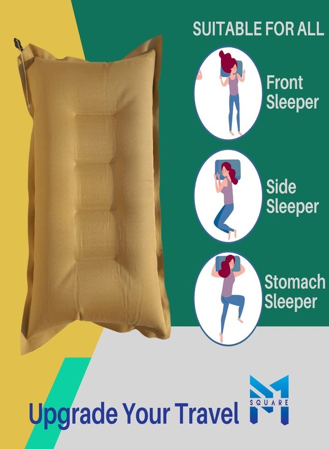 PM SQUARE Cotton Blend Inflatable Soft Portable Khaki Air Travel Pillow Pack of 2 For Travelling In Train, Bus, Camping, Hostel And Office - Image 5