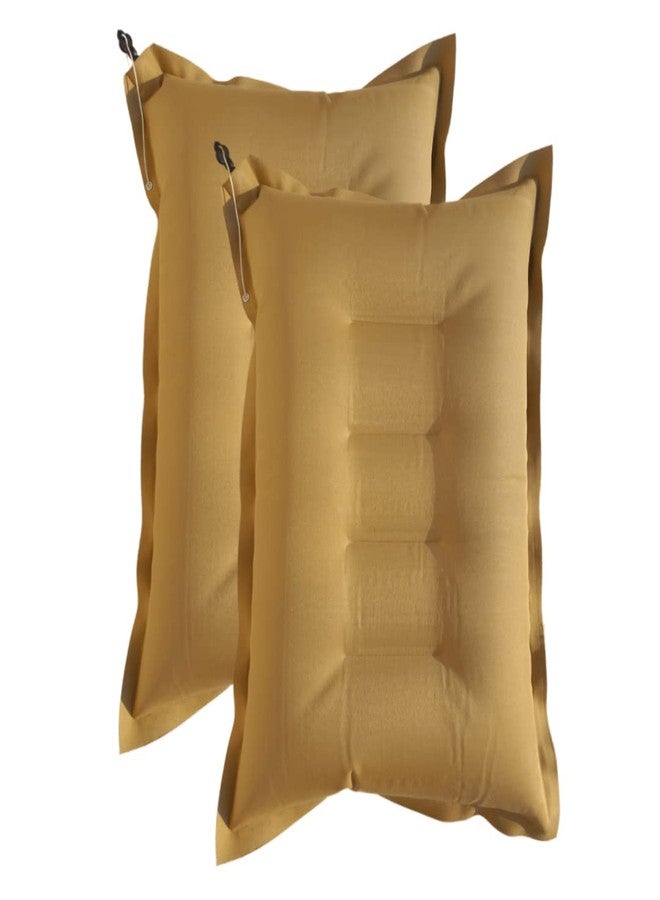 PM SQUARE Cotton Blend Inflatable Soft Portable Khaki Air Travel Pillow Pack of 2 For Travelling In Train, Bus, Camping, Hostel And Office - Image 1