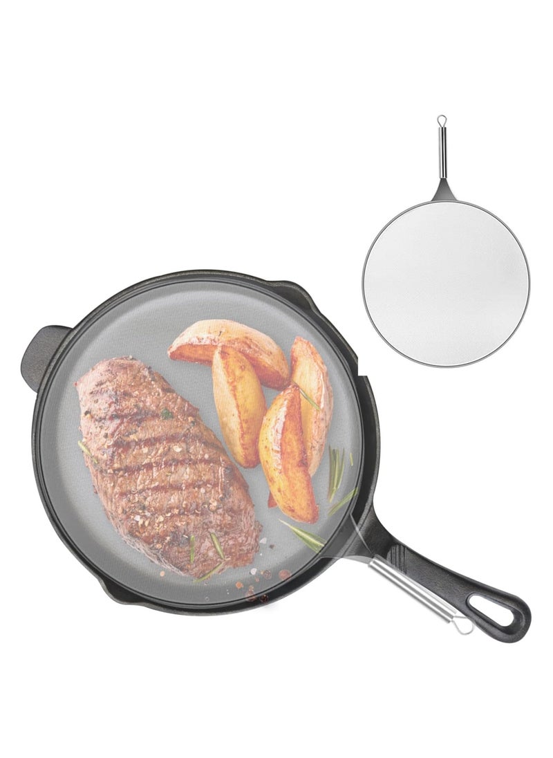 SYOSI Grease Splatter Screen for Frying Pan Stainless Steel Grease Splatter Guard Stops 99% of Hot Oil Splash Protects Skin from Burns Iron Skillet Lid Keeps Kitchen Clean for Cooking Frying  - Image 1