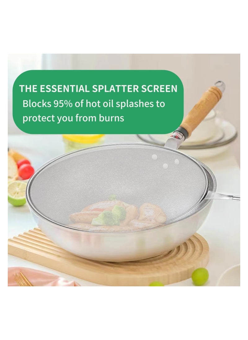 SYOSI Grease Splatter Screen for Frying Pan Stainless Steel Grease Splatter Guard Stops 99% of Hot Oil Splash Protects Skin from Burns Iron Skillet Lid Keeps Kitchen Clean for Cooking Frying  - Image 5