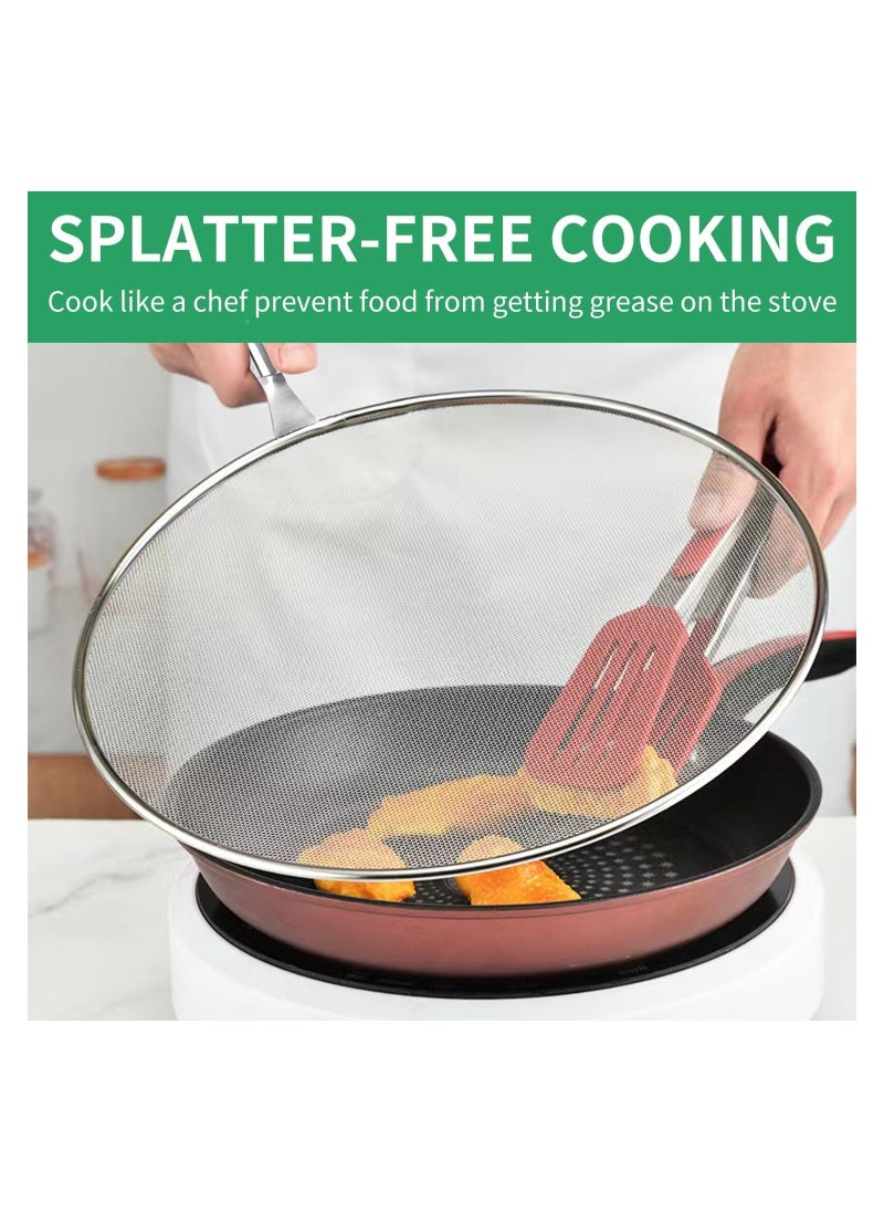 SYOSI Grease Splatter Screen for Frying Pan Stainless Steel Grease Splatter Guard Stops 99% of Hot Oil Splash Protects Skin from Burns Iron Skillet Lid Keeps Kitchen Clean for Cooking Frying  - Image 2