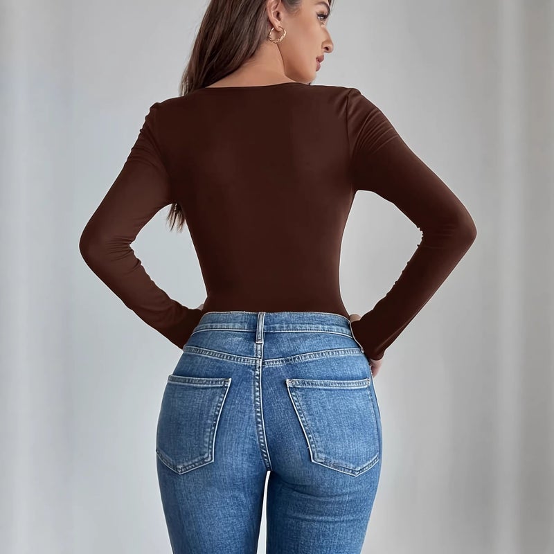 جمبسوت بياقة مربعة وأكمام طويلة - Image 2