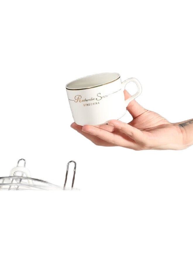 Mongdio Coffee Cup Set, European-Style Gold-Rimmed Ceramic Cups, Mugs, Water Cups, With Handles, 6 Cups, 6 Saucers, 6 Spoons, 1 Cup Holder, Gift Box Set - Image 1