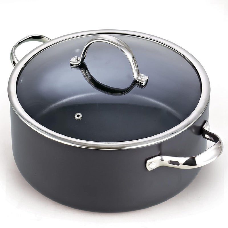 Cooks Standard Cooks Standard Stock Pot Dutch Oven Casserole with Glass Lid 7Quart Classic Hard Anodized Nonstick Stockpot Black 