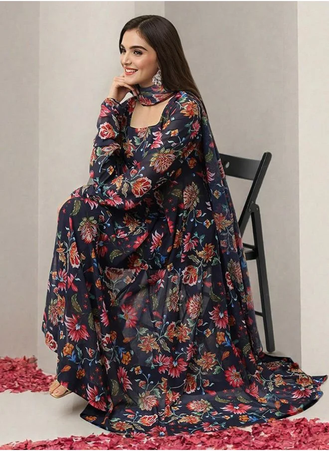 آي شين Navy Women Navy Polyester Kurta Set with Embroidered pattern Tunic and Palazzo features a Round neckline and Three-Fourth Sleeve secured with Elastic closure and styled in Straight Fit ideal for Festive moments — perfect for fashion-forward occasions.
