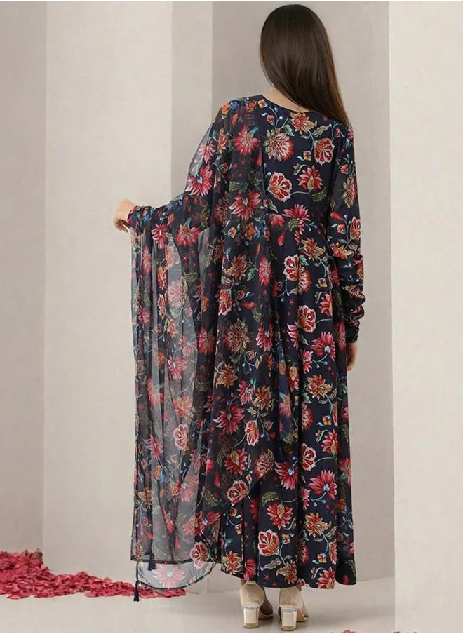 آي شين Navy Women Navy Polyester Kurta Set with Embroidered pattern Tunic and Palazzo features a Round neckline and Three-Fourth Sleeve secured with Elastic closure and styled in Straight Fit ideal for Festive moments — perfect for fashion-forward occasions.
