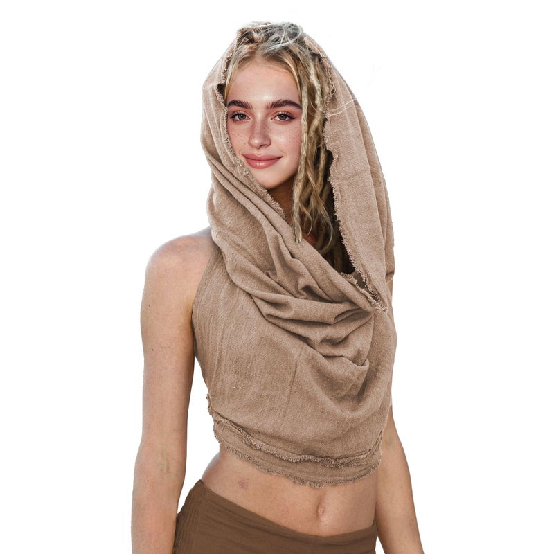 CosInStyle Women's Crop Tank Top - Halter, Boho Open Back, Cross Wrap Swimsuit Cover Ups, 100% Cotton Bathing Suit Coverup (US, Alpha, One Size, Regular, Regular, Beige) - Image 1