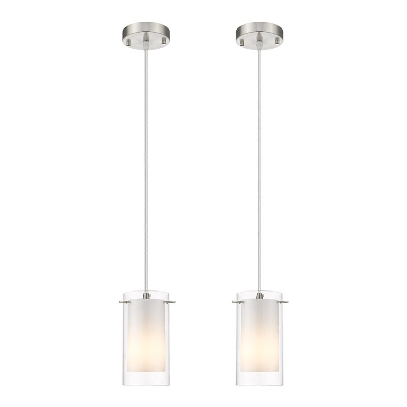 AKEZON Modern Glass Pendant Light 2 Pack, Adjustable Hanging Pendant Lighting Kitchen Lights Island Dining Room Bathroom Bar, Brushed Nickel Finish - Image 1