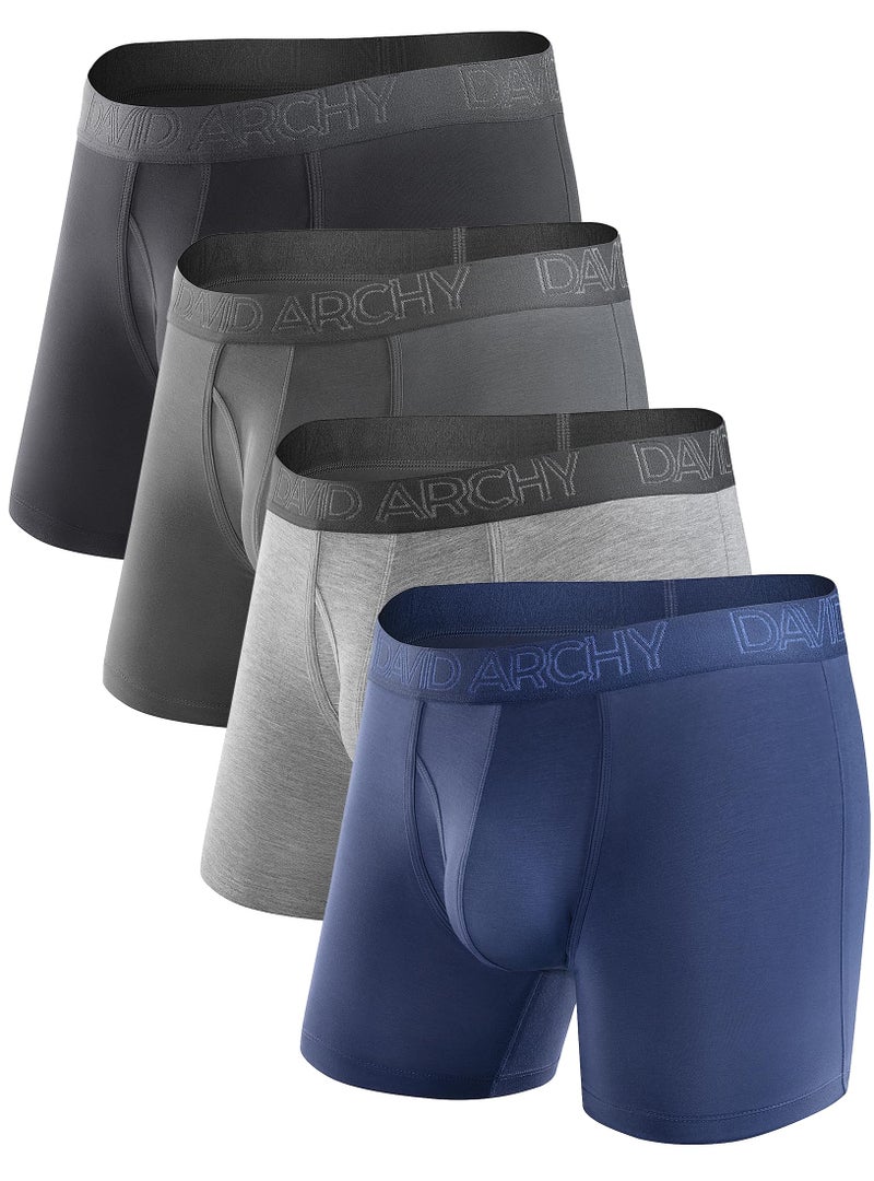 DAVID ARCHY Men’s Underwear Boxer Briefs Soft Comfortable Underwear Boxer Briefs for Men Breathable Moisture-Wicking 4 Pack (M, Black/Dark Gray/Navy Blue/Heather Gray - 5.5" in 4 Pack) - Image 1