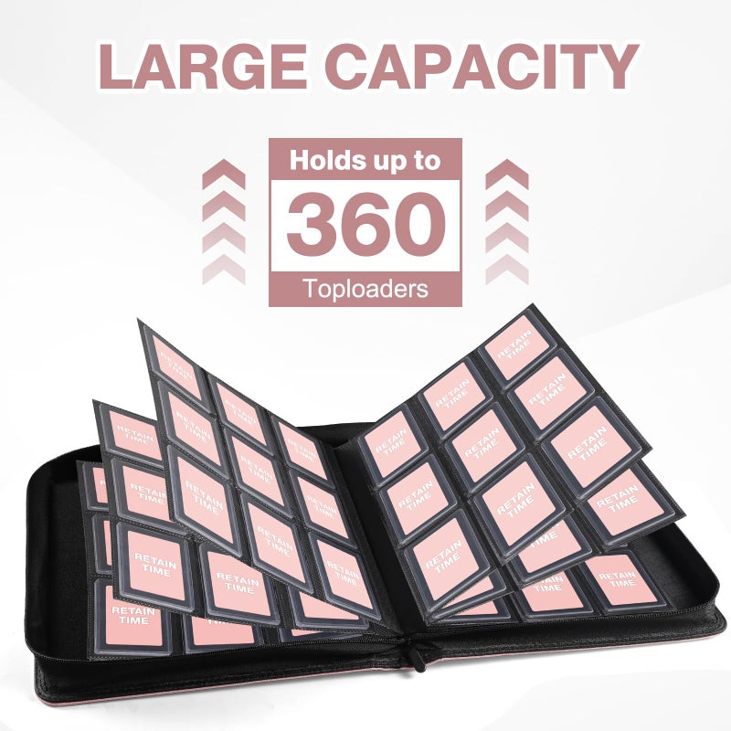Pemocyny Toploader Binder, Holds 360 Toploaders, 100 Toploaders INCLUDED, 9-Pocket PU Cover Top Loader Binder for 3" x 4" Rigid Toploader, Ringless Double-Sided Toploader Card Binder for TCG, Sport Cards - Image 4
