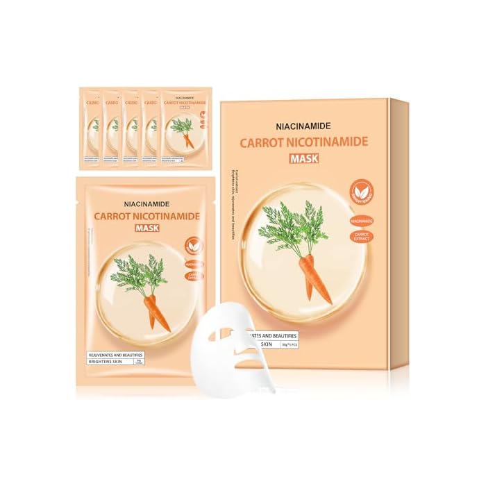 5 Sheets Face Masks Skincare for All Skin Types, Hydrating Facial Masks for Women Skin Care, Carrot Sheet Masks with Natural Ingredients, Facial Mask for Soothing,Face Mask Gifts for Face Spa