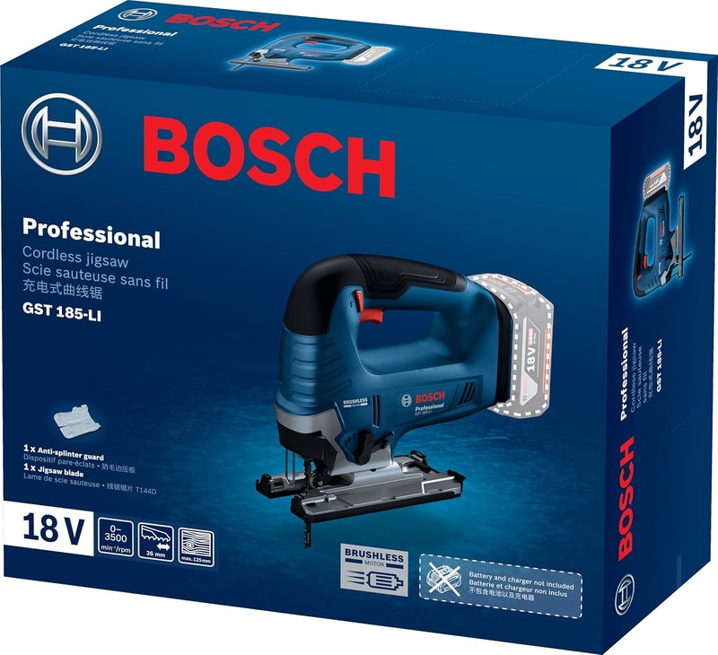 BOSCH Gst 185-Li Cordless Jigsaw, Battery Or Charger - 0 601 5B3 021 - Image 1
