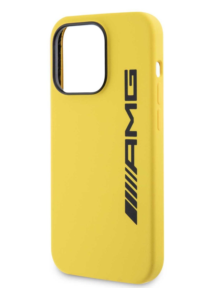 AMG iPhone 15 Pro Case Silicone Back Cover with Large AMG Logo / Elegant and Slim / Precise Cutouts / Easy Snap-On / MagSafe Compatible - Sun Yellow - Image 1