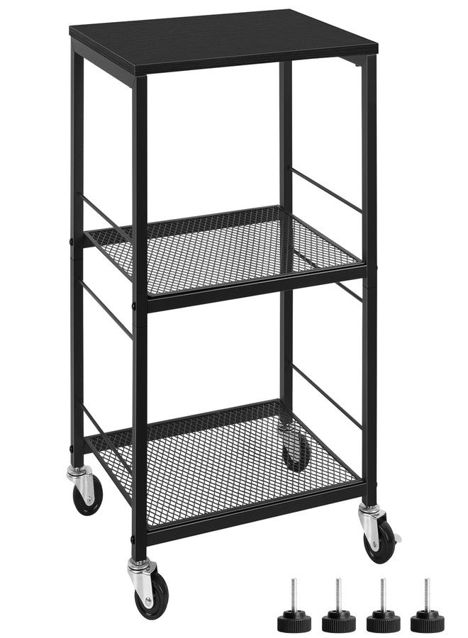 ETELI 3 Tier Side Table with Wheels Black Rolling End Side Table Small with Storage Shelves Industrial Night Stand for Small Space Living Room Bedroom Kitchen Office - Image 1